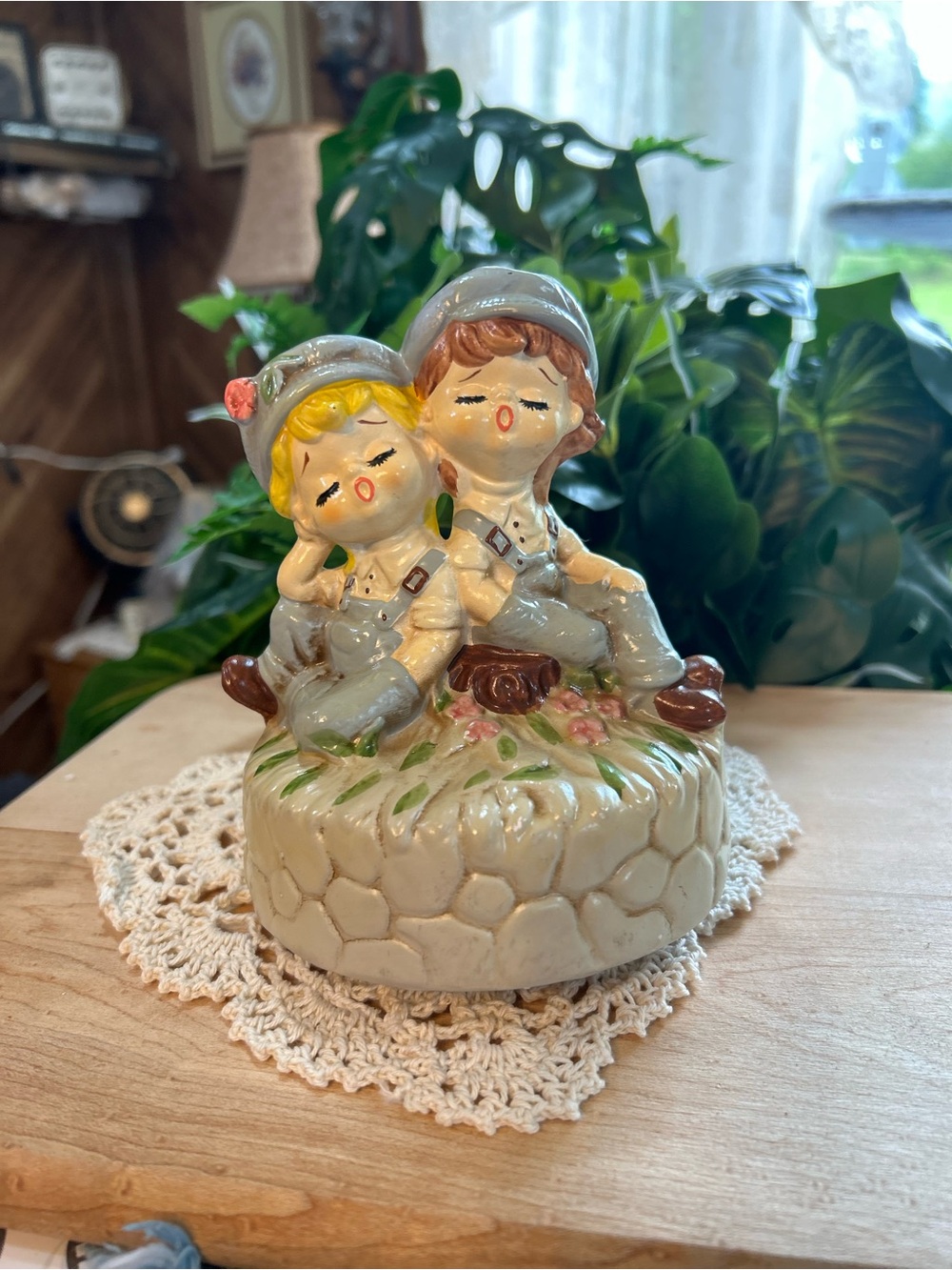 Vintage 1979 Sears & Roebuck Denim Kids Music Box Figurine